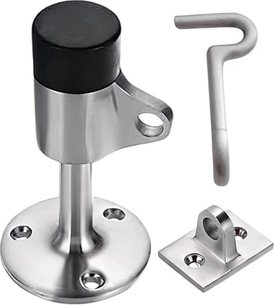 Deurstopper met Haak - Deurhouder RVS - Deuren Open Houden - Massief Roestvrij Staal - 90 mm Hoogte - Zilver