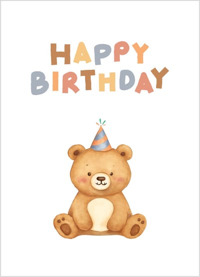 Wenskaart happy birthday met teddybeer en feesthoedje – 10x15 cm – verjaardagskaart – 400 grams papier – inclusief kraft envelop