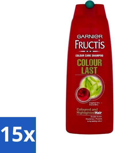 15 x Garnier - Fructis - Shampoo - Colour Last - 250 ml - Kleurbehoud - Gekleurd Haar - Antioxidant - Haarvoeding - Haarbescherming