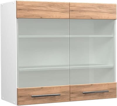 Hangglaskast Keuken 80 cm Modern Eiken Goud en Wit