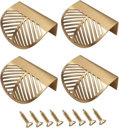 Elegante Bladvormige Handgrepen in Goud, 4 Stuks, Ideaal voor Keukenmeubels en Kastdeuren, Inclusief Schroeven voor Eenvoudige Montage