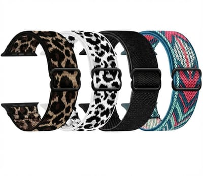 Meer kleur wit zwart bruin horloge bandjes set dames heren nylon geweven smartwatch band geschikt voor Apple Watch 38 mm / 40 mm / 41 mm / 42 mm (serie 10 / 11) – verstelbare woven band – set van 4 vervangende bandjes