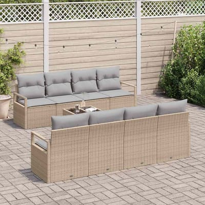 vidaXL - Bankstel - 7 - st - 6-Aantal - zitplaatsen - Beige - en - Grijs - poly - rattan
