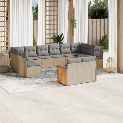 vidaXL - 12-delige - Loungeset - met - kussens - poly - rattan - beige