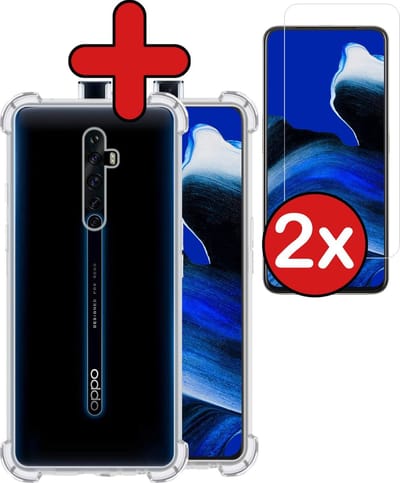 Hoesje - Met Screenprotector - 2 Stuks - Geschikt voor OPPO Reno 2 - Sterk & Shockproof - Back Cover - Siliconen Case - Telefoon Hoes - Shock Proof - Telefoonhoes - Transparant