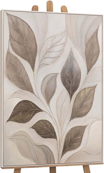 Canvas schilderij 120x80 cm handgeschilderd wind in de bladeren – YS-Art Gallery – Lijst: Beige – Luxe wanddecoratie