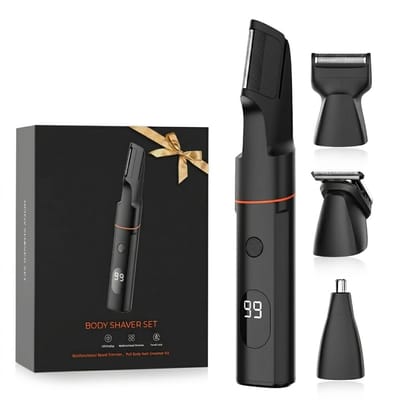 Solvix Neustrimmer – Neushaartrimmers – Neustrimmer Mannen – Trimmer 4-in-1 – Voor Neus, Oren, Baard en Lichaam – Waterdicht IPX6 – Oplaadbaar – Met Opzetstukken en LCD Display