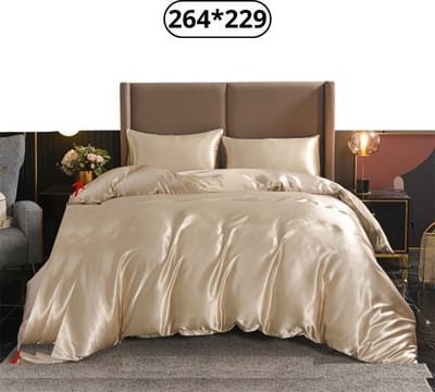 Livano Satijnen Dekbedovertrek - Fleece Dekbedovertrek - Pluche - Dekbed - Deken - Inclusief Kussens - Champagne 264x229cm