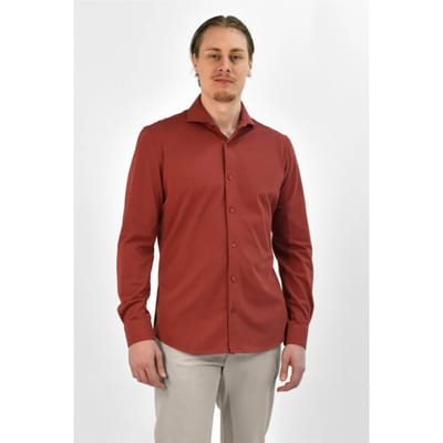 Vercate - Strijkvrij Overhemd - Japanese Knitted - Piqué Katoen - Rood - Slim Fit - Lange Mouw - Heren - Maat 37/S