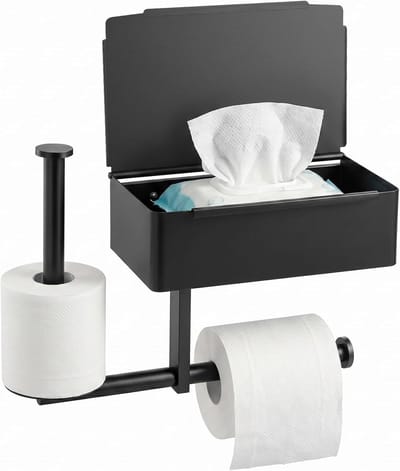 KZQ Roestvrijstalen 3-In-1 Toiletrolhouder Met Doekjesbox En Plank Zonder Boren Mat Zwart Voor Badkamer Toilet En Keuken