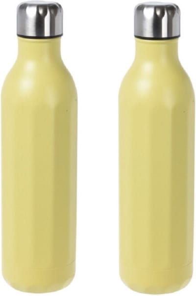 2x stuks RVS thermosflessen / isoleerflessen voor onderweg 500 ml pastel geel - Thermoflessen