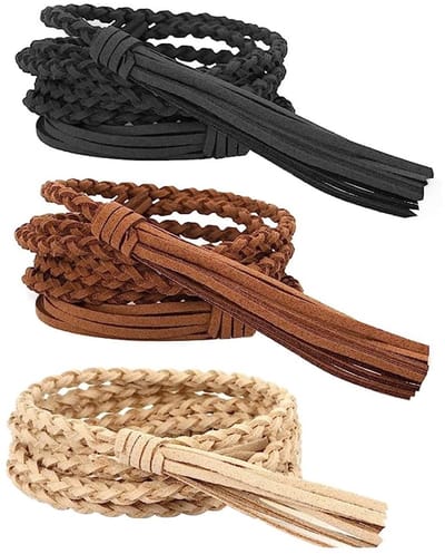Dailygoods- Tailleriem Gevlochten - 3x Kwastjes - Fluweel - Rekbaar - Zacht - Totale Lengte 170 cm - Riem