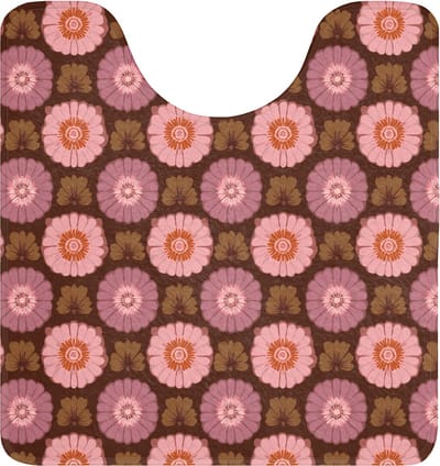 WC mat met uitsparing 55x60 cm - Antislip - Retro - Madelief - Roze - Toiletmat met uitsnijding - Vloermat - Douchemat - Toilet tapijt - Toiletmatten