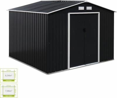 sweeek - Tuinhuisje metaal 7,06m² gereedschapsschuur met twee schuifdeuren, inclusief verankeringskit voor de vloer, tuinberging, schuur - calaisis