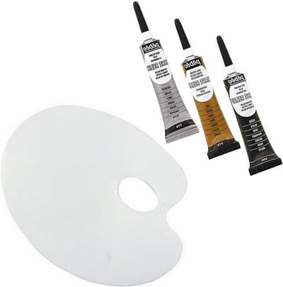 Set van 3 Relief Tubes Zwart Goud Zilver + Ovaal Palet - Pébéo