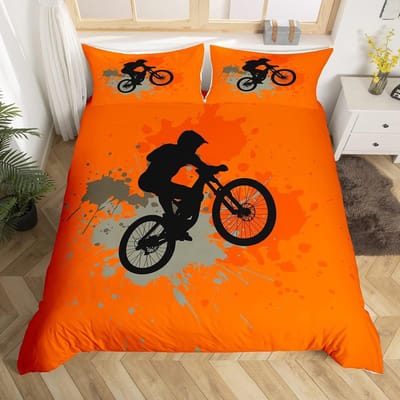Mountainbike Dekbedovertrek Extreem Sporten Beddengoedset Fietser Dekbedovertrek Racen Crossmotor Quiltovertrek Twin Queen Size EU single(135x200cm)