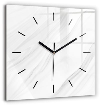 Wallfluent Wandklok - Decoratief marmer Klok met Print - 60 cm x 60 cm - Wit Wandklok - Zwarte Handen - Wandklok Zonder Cijfers - Wandklok Glas Woonkamer - Vierkante Glas Klok - Minimalistisch Wandklok - Klok met Afbeelding