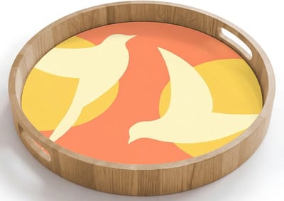 Dienblad rond 40x40 cm - Schootdienblad hout - Vogels - Cirkels - Geel - Borrelplank rechthoek - Plateau houten dienbladen