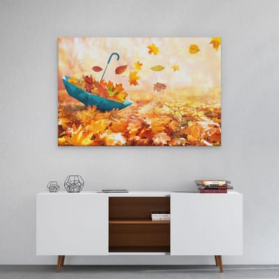 Artaza Canvas Schilderij Herfst - 90x60 cm - Wanddecoratie Herfstbladeren - Muurdecoratie Paraplu - Schilderijen Op Canvas