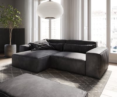Hoekbank Sirpio 230x155 cm kunstleder vintage antraciet variabele rugleuning met kruk