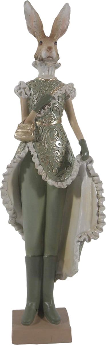 Clayre & Eef Beeld Konijn 11x8x33 cm Groen Polyresin