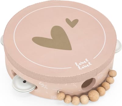 Label Label Houten Tamboerijn - Muzikaal Speelgoed - Gemakkelijk Vast te Houden - Stimuleert Muzikale Ontwikkeling en Ritmegevoel - Vanaf 12 Maanden - Roze