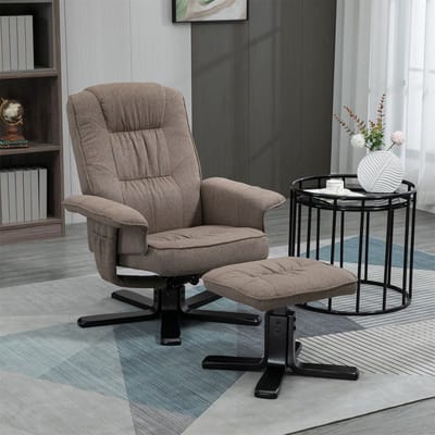 Relaxfauteuil CHARLY met voetenbankje en stoffen bekleding – bruin