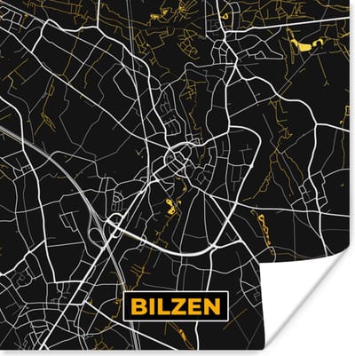 Poster Stadskaart - Bilzen - Plattegrond - Goud - Kaart - 100x100 cm XXL