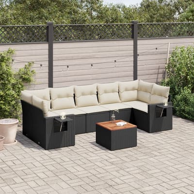 vidaXL - 8-delige - Loungeset - met - kussens - poly - rattan - zwart