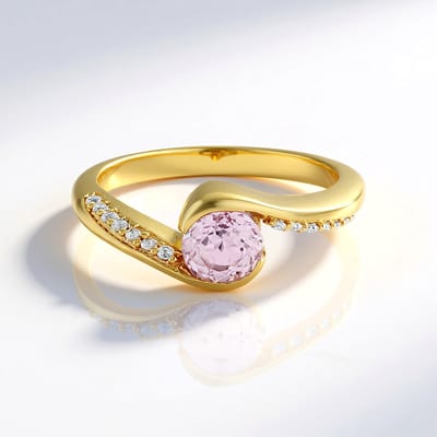 Cavill - Elegante Zilveren Ring 925 Sterling Zilver Verguld - Kunziet 0,88 ct & 14x Zirkonia 0,19 ct - Moderne Asymmetrische Damesring Roze