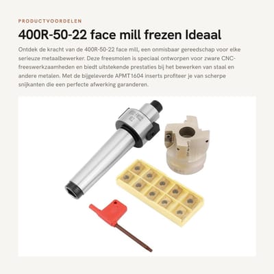 Dailygoods- Vlakfrees 400R-50-22 - MT3-FMB22 Houder - 10 Stuks APMT1604 - Slagvast - Hoge Hardheid - Ideaal voor CNC-frezen - Frees