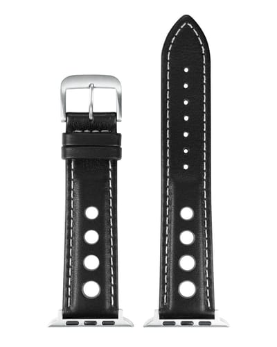 EULIT horlogeband geschikt voor Apple Watch 38/40/41 maat - Serie 1/2/3/4/5/6/7/8/9/10 + SE - racing smart - 20 mm - zwart - edelmetaal gesp zwart - incl. adapter