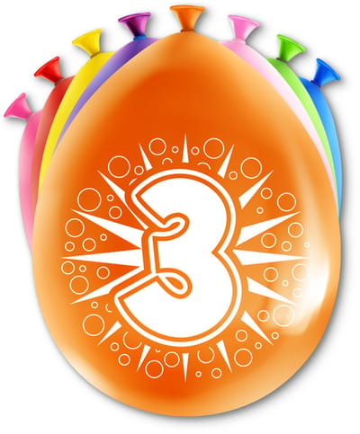 LUQ – Latex Ballonnen Happy Party 3 Jaar – 8 Stuks – Veelkleurig – Verjaardag Decor – Feest Versiering – Helium Ready