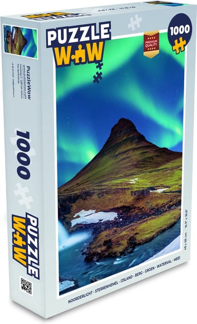 Puzzel Noorderlicht - Sterrenhemel - IJsland - Berg - Groen - Waterval - Meer - Legpuzzel - Puzzel 1000 stukjes volwassenen