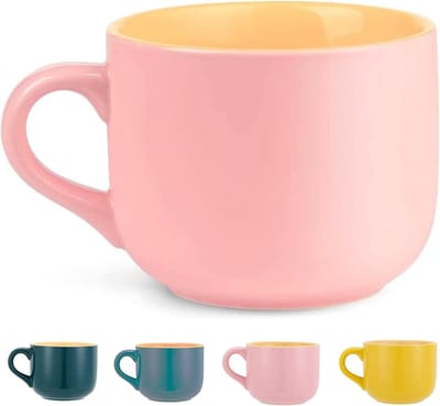Keramische Koffiebeker met Handvat en 600ml Capaciteit - Grote Theekop voor Ontbijt - Porseleinen Cappuccinokop XXL - Thee Kop Beker met Grote Capaciteit