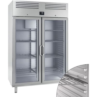 GGM Gastro Tiefkühlschrank Edelstahl Premium PLUS - GN 2/1 - 1240 Liter - mit 2 Glastüren Zilver