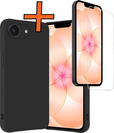 Hoes - Met Screenprotector - Geschikt voor Apple iPhone 17e - Sterk & Shockproof - Back Cover - Siliconen Case - Telefoon Hoes - Zwart