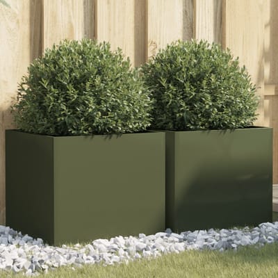 vidaXL - Plantenbakken - 2 - st - 42x40x39 - cm - staal - olijfgroen