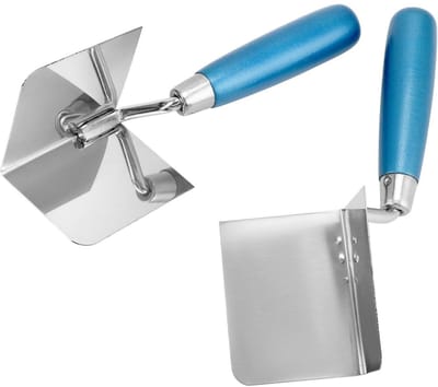 GELLDG 2 Stuks Hoekspatel - Innen- en Buitenspatel - RVS - 80 x 60 mm, 205 mm Totaal - 90° Rechte Hoek, Gladde Handgreep - Geschikt voor Professioneel Stucen, Gipsplaten en Renovatiewerken