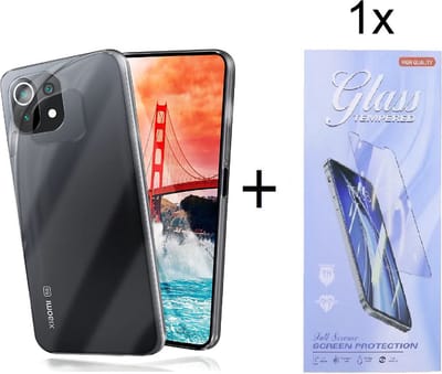 Hoesje Geschikt voor: Xiaomi 11 Lite 4G & 5G Silicone Transparant + 1X Tempered Glass Screenprotector - ZT Accessoires