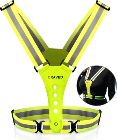 Craved Hardloopvest - USB-C Oplaadbaar - Hardloop Verlichting - Reflecterend - Geel - 3 Standen licht - Verlichting voor- en achterkant - Wandelen, fietsen & running