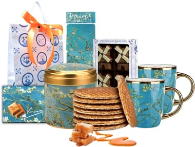 Souvenirs Holland - Amandelbloesem Van Gogh - Koffiekopjes - Holland pakket - Stroopwafels - Hollandse cadeautjes - Van Gogh - Molen