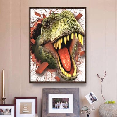 Diamant Borduurwerk 5D DIY Diamant Schilderen Bang T-Rex Patroon Mozaïek Hars Ronde Diamant 20X30CM black