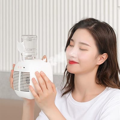 Oplaadbare mini verdampingsluchtkoeler voor kinderen, geschikt voor waterflesaansluiting, USB persoonlijke koelventilator met luchtbevochtiger（Grijs）