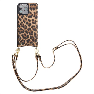 Selencia Hoesje - Geschikt voor Apple iPhone 16 Pro Max - Backcover met koord en pashouder - Leopard