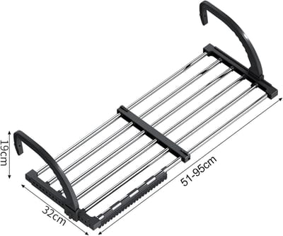 Famanu - Radiator-wasdroger, balkonwasdroger, wasdroger aan de muur, opvouwbaar wasrek, roestvrij staal, uittrekbaar, hangdroger (51-95 cm), winddichte sokkenhanger inbegrepen.