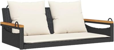 Zwart poly rattan hangstoel met kussens 109x62x40cm - weerbestendig en comfortabel voor buitenshuis