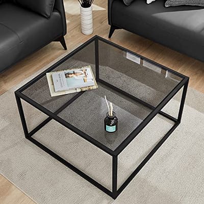 Moderne vierkante glazen salontafel voor woonkamer 68 x 68 x 40 cm