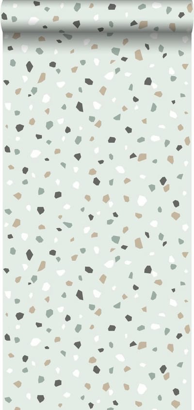 ESTAhome behang terrazzo mintgroen, wit en grijs - 53 cm x 10.05 m - 139036