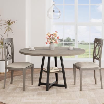 Ronde eettafel van 47 inch – Grote keukentafel voor 4 tot 6 personen – Industriële eettafel met houten blad en metalen onderstel voor de eetkamer of woonkamer –Grils